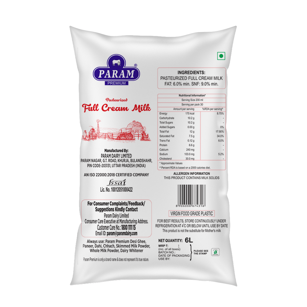 Param Premium Full Cream Milk 6Ltr Pack