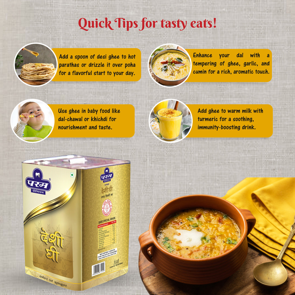 Param Premium Desi Ghee: GC Tested- Tin 15kg