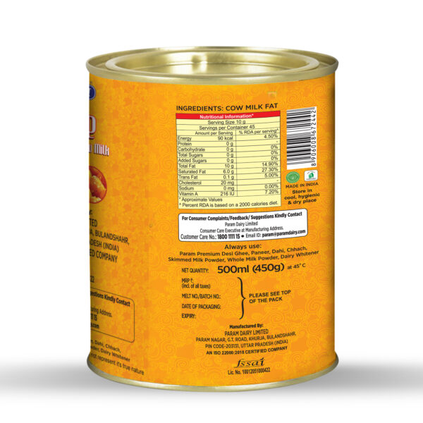 Param Premium Cow Ghee: GC Tested- Tin - Image 2